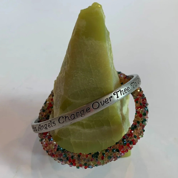 Psalm 91:11 Bible Verse Bracelet Bundle with Adjustable Crystal Bangle Silver - Picture 6 of 6